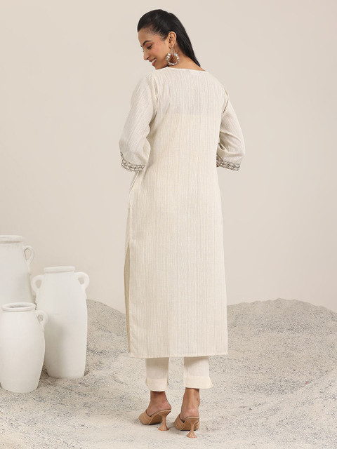 Libas Woven Design V-Neck Pure Cotton Straight Kurta - Image 5