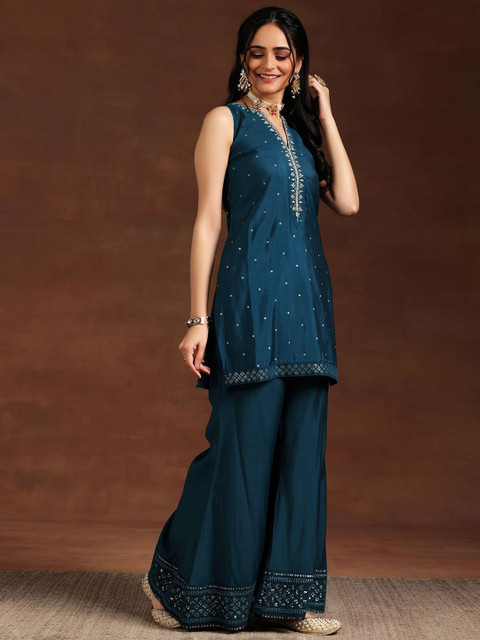 Libas Women Floral Embroidered Regular Kurta with Palazzos & With Dupatta - Image 3