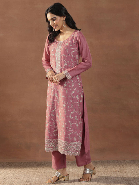 Libas Women Floral Embroidered Regular Sequinned Kurta with Trousers & With Dupatta - Image 4