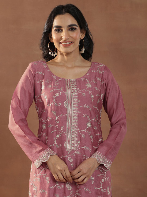 Libas Women Floral Embroidered Regular Sequinned Kurta with Trousers & With Dupatta - Image 3