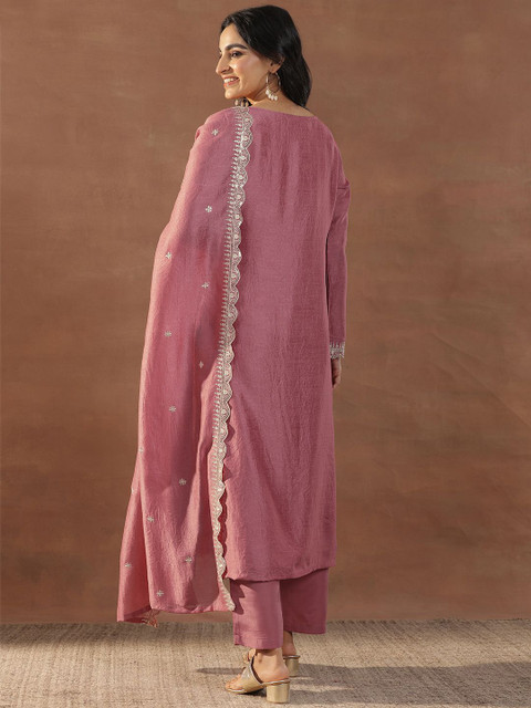 Libas Women Floral Embroidered Regular Sequinned Kurta with Trousers & With Dupatta - Image 5