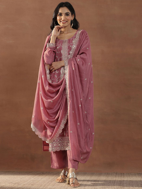 Libas Women Floral Embroidered Regular Sequinned Kurta with Trousers & With Dupatta - Image 2