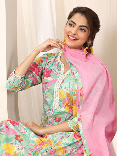 Libas Women Floral Printed Panelled Kurta with Trousers & With Dupatta