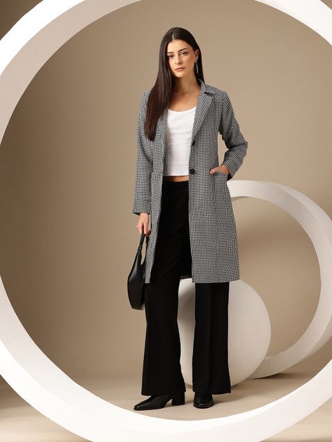 Chemistry Notched Lapel Single-Breasted Houndstooth Weave Overcoat with Belt - Image 6