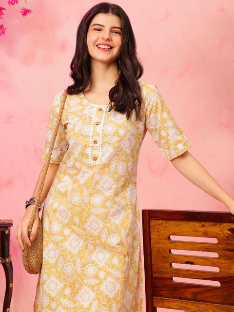 Anouk Rustic Floral Printed Round Neck Cotton Straight Kurta