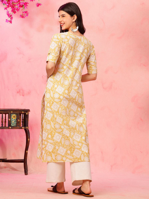 Anouk Rustic Floral Printed Round Neck Cotton Straight Kurta - Image 6