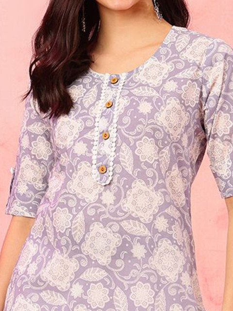 Anouk Rustic Floral Printed Round Neck Cotton Straight Kurta - Image 3