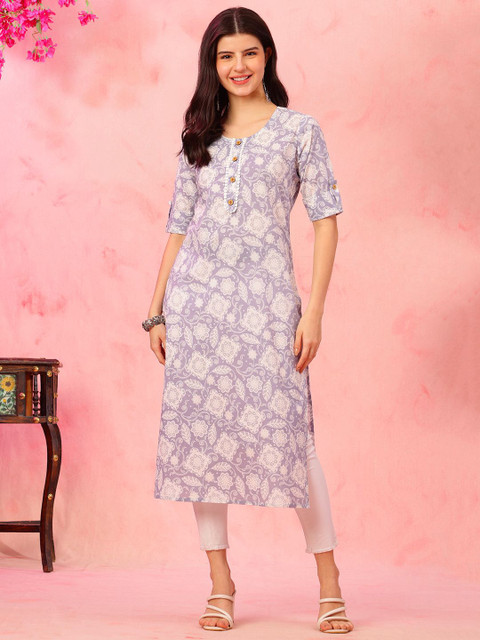 Anouk Rustic Floral Printed Round Neck Cotton Straight Kurta - Image 2