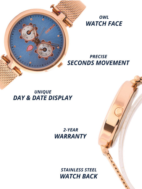 Chumbak Women Mint Dial Hoot Mesh Strap Watch - Image 6