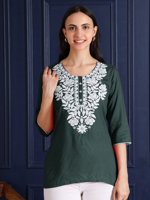 ZREMA Women Floral Embroidered Round Neck Kurti - Image 2