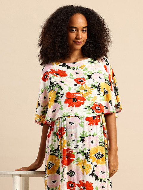 Mystere Paris Floral Print Layered Crepe Maternity Maxi Dress