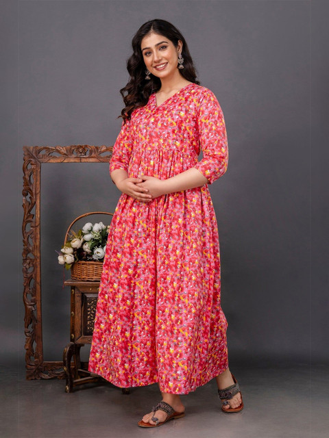 SILAKIVA Women Floral Printed Floral Maternity Anarkali Kurta - Image 2