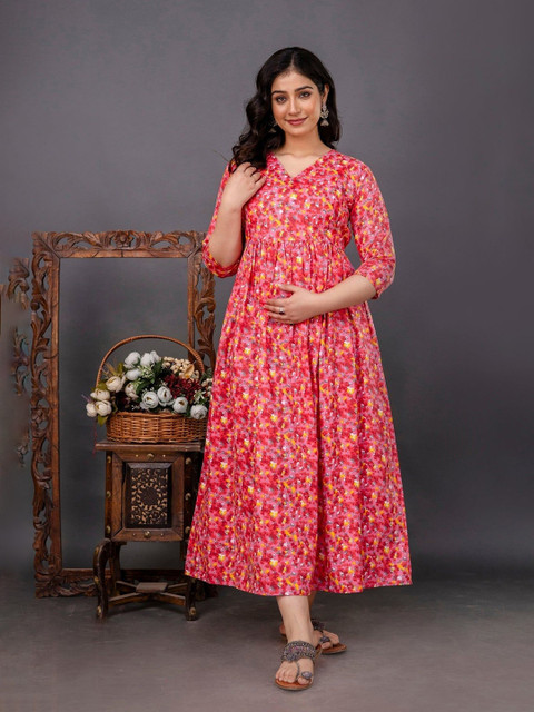 SILAKIVA Women Floral Printed Floral Maternity Anarkali Kurta - Image 5