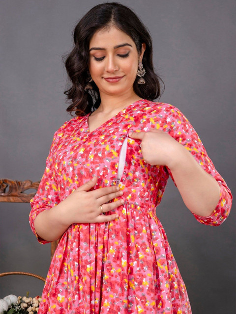 SILAKIVA Women Floral Printed Floral Maternity Anarkali Kurta - Image 6