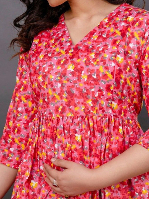 SILAKIVA Women Floral Printed Floral Maternity Anarkali Kurta - Image 3