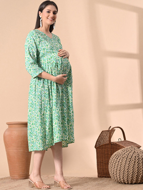 SILAKIVA Women Floral Printed Floral Maternity Anarkali Kurta - Image 3