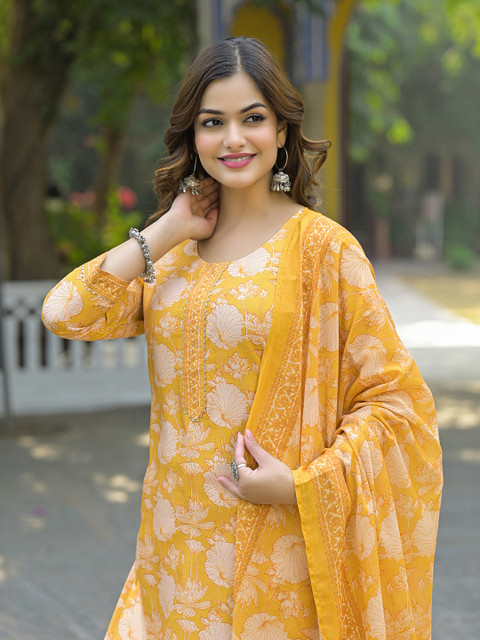 KALINI Women Floral Printed Regular Kurta with Trousers & With Dupatta - Image 6