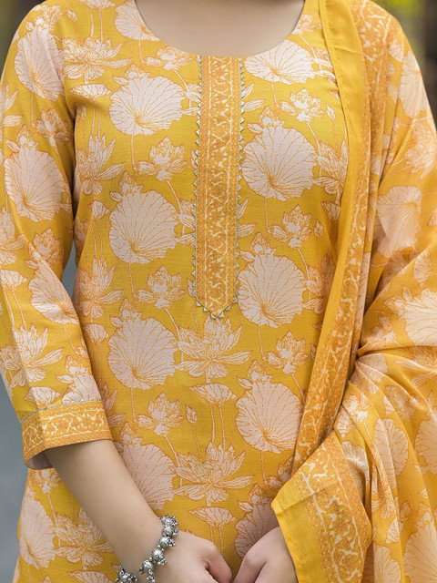 KALINI Women Floral Printed Regular Kurta with Trousers & With Dupatta - Image 3