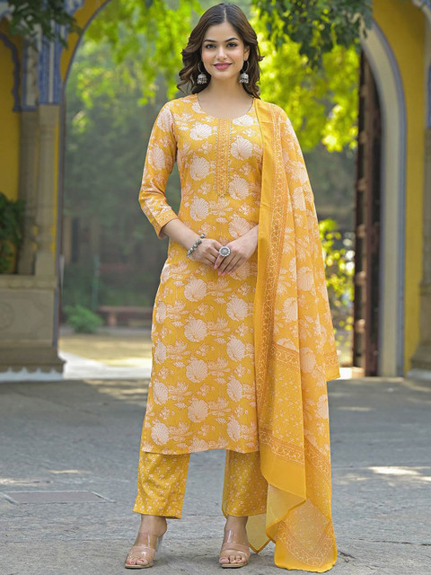 KALINI Women Floral Printed Regular Kurta with Trousers & With Dupatta - Image 2