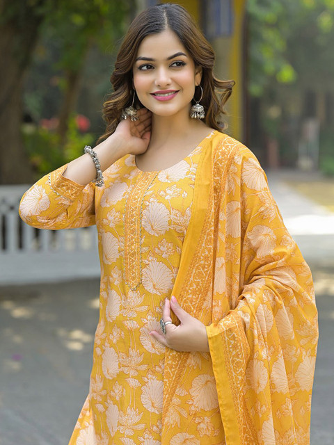 KALINI Women Floral Printed Regular Kurta with Trousers & With Dupatta - Image 7