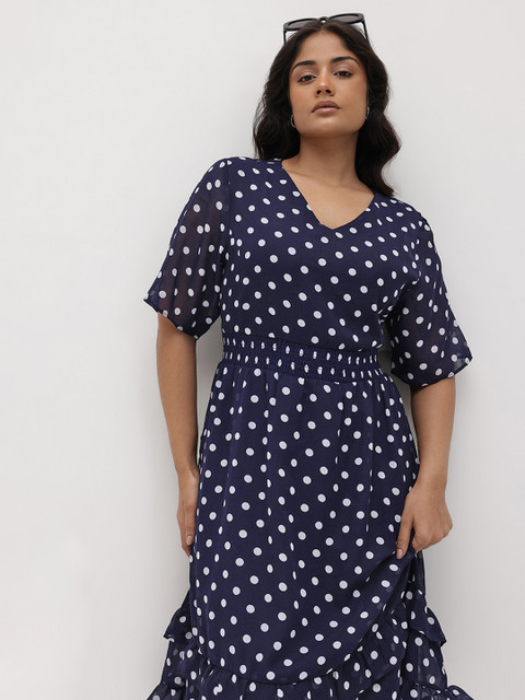 The Roadster Lifestyle Co. Plus Size Polka Dot Print A-Line Midi Dress