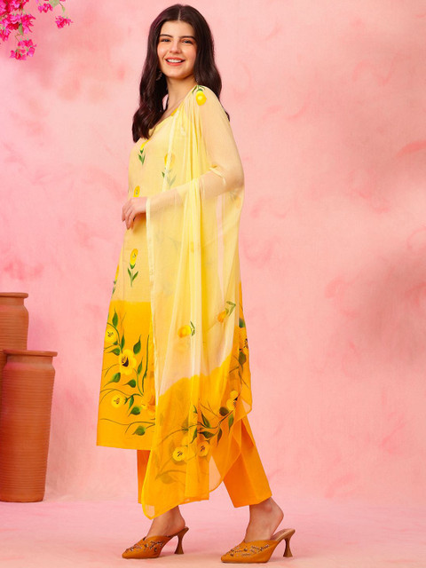 Anouk Floral Printed Shoulder Straps Pure Cotton Straight Kurta With Pyjamas & Dupatta - Image 5
