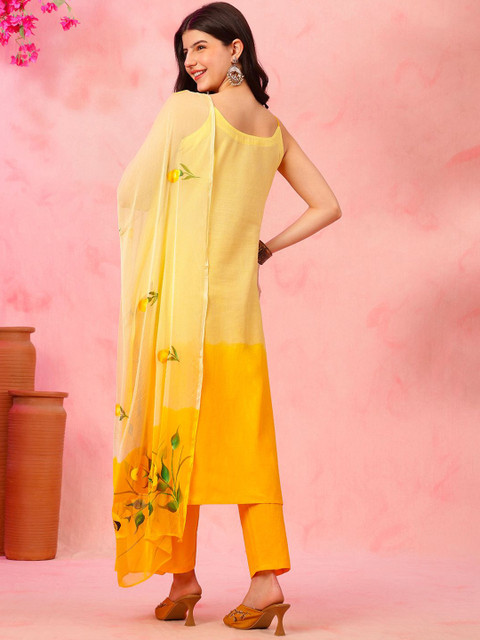 Anouk Floral Printed Shoulder Straps Pure Cotton Straight Kurta With Pyjamas & Dupatta - Image 6