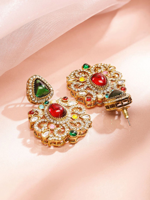 Rubans 18K Gold-Plated Multicolor Zirconia Gemstone Studded Chandelier Earrings - Image 4