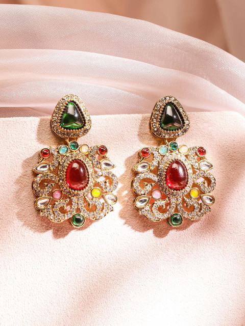 Rubans 18K Gold-Plated Multicolor Zirconia Gemstone Studded Chandelier Earrings - Image 2