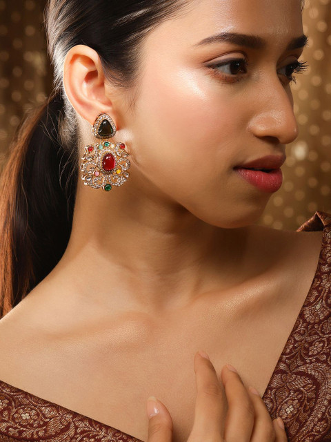 Rubans 18K Gold-Plated Multicolor Zirconia Gemstone Studded Chandelier Earrings