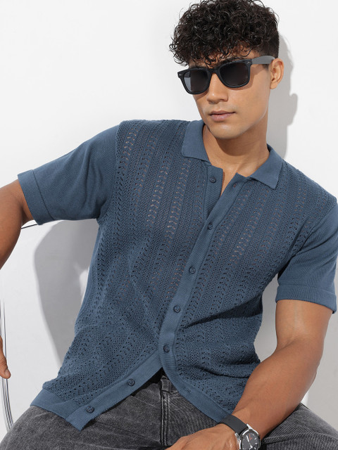 The Roadster Lifestyle Co. Men Self Design Polo Collar T-shirt