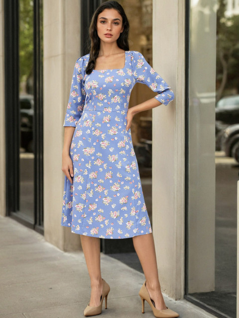 Stylecast X Slyck Women Floral Print Puff Sleeve A-Line Dress