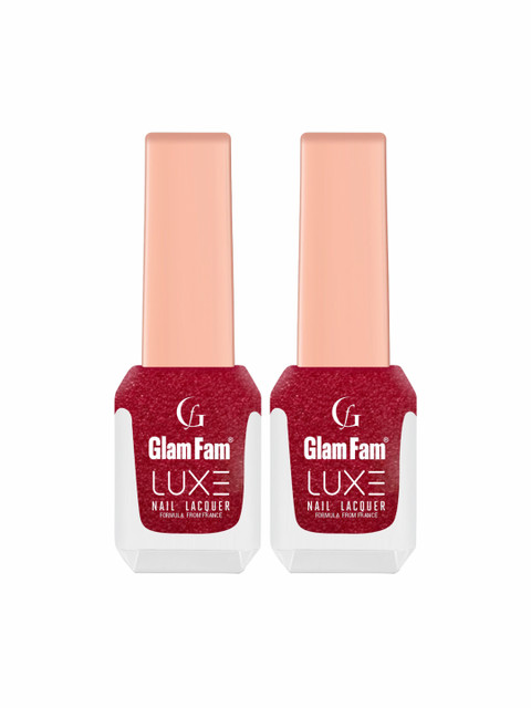 GlamFam Set Of 2 Glossy Finish Luxe Nail Lacquer - 12 ml Each - Metallic Maroon 26