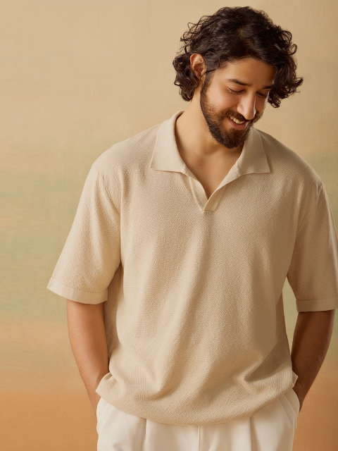 Andamen Men Solid Polo Collar Cotton Relaxed Fit T-shirt