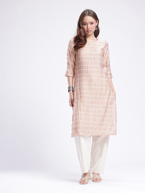 Anouk Rustic Woven Design Striped Straight Kurta - Image 4