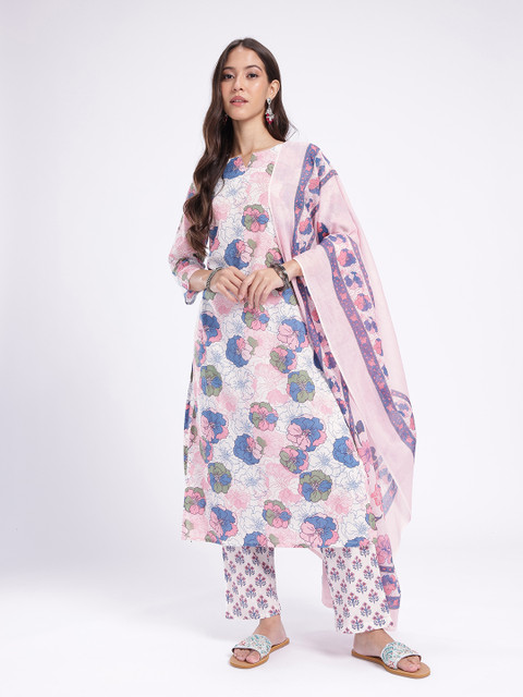 Anouk Rustic Floral Printed Straight Kurta with Trousers & Dupatta