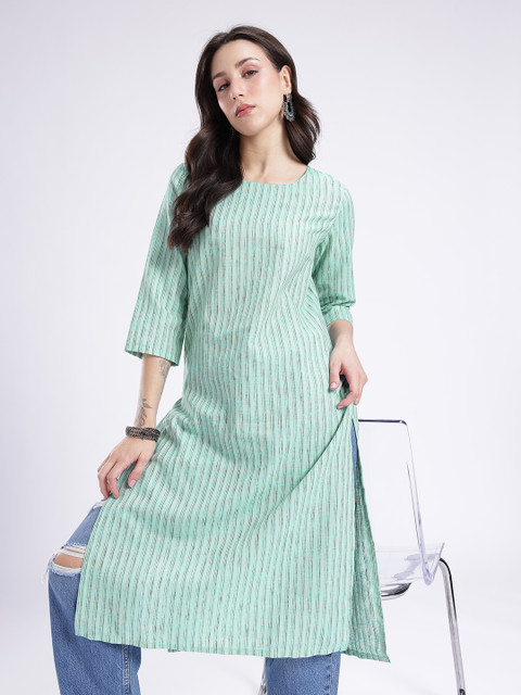 Anouk Rustic Woven Striped Straight Kurta