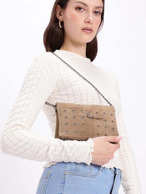 MANGO Envelope Suede Shoulder Bag with Buckle Detail