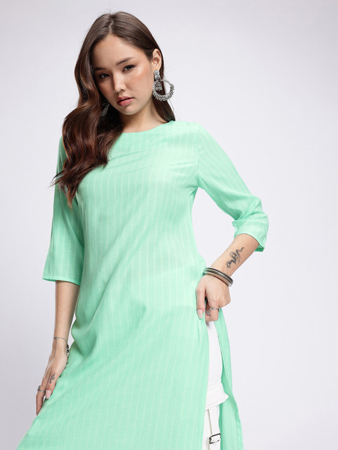 Anouk Rustic Woven Design Striped Straight Kurta