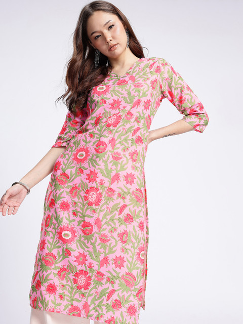 Anouk Rustic V-Neck Floral Printed Straight Kurta