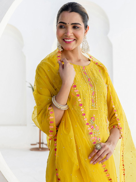 SANISA Women Ethnic Motifs Embroidered Regular Mirror Work Kurta with Trousers & With Dupatta