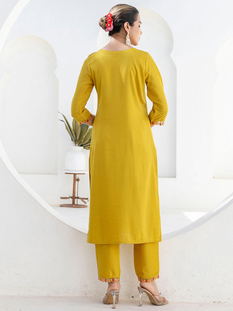 SANISA Women Ethnic Motifs Embroidered Regular Mirror Work Kurta with Trousers & With Dupatta - Image 3