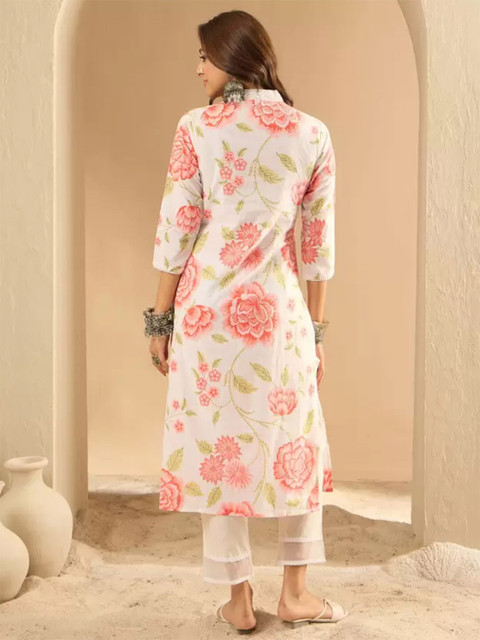 Royal Export Floral Printed Cotton V-Neck Straight Kurta - Image 5
