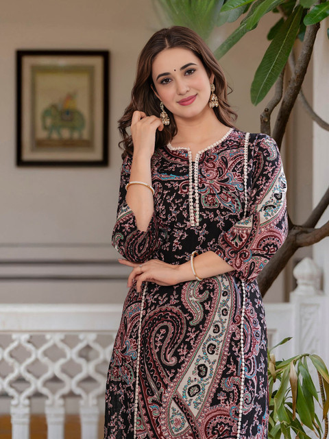 Royal Export Floral Printed Notch Neck Cotton Straight Kurta