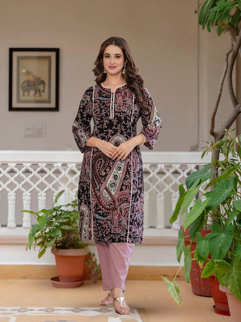 Royal Export Floral Printed Notch Neck Cotton Straight Kurta - Image 4