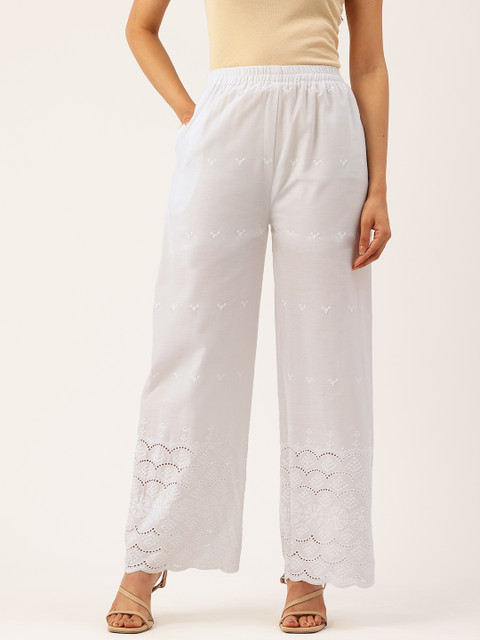 FERANOID Women Embroidered KnittePure Cotton Ethnic Palazzos