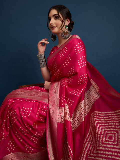 Sangria Women Bandhani Printed Saree With Unstitched Blouse