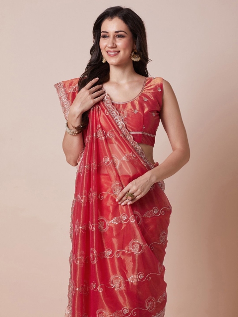 House Of Pataudi Embroidered Party Wear Saree With Unstitched Blouse Piece