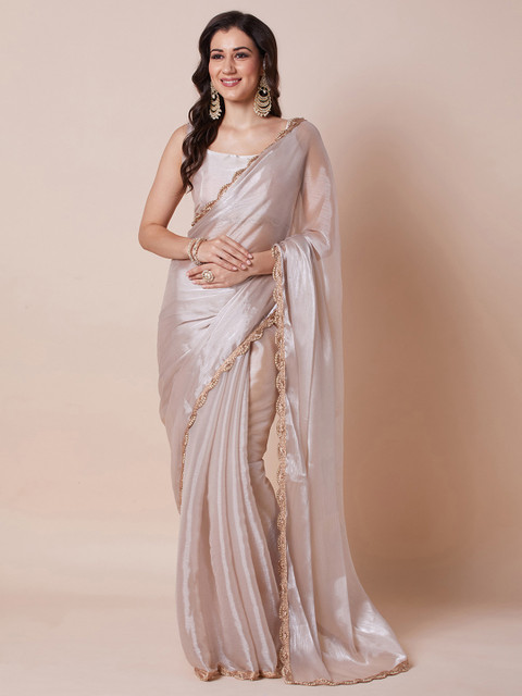 House Of Pataudi Embellished Border Organza Saree With Unstitched Blouse - Image 2