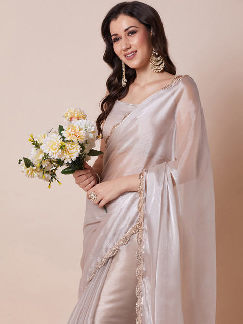House Of Pataudi Embellished Border Organza Saree With Unstitched Blouse - Image 4